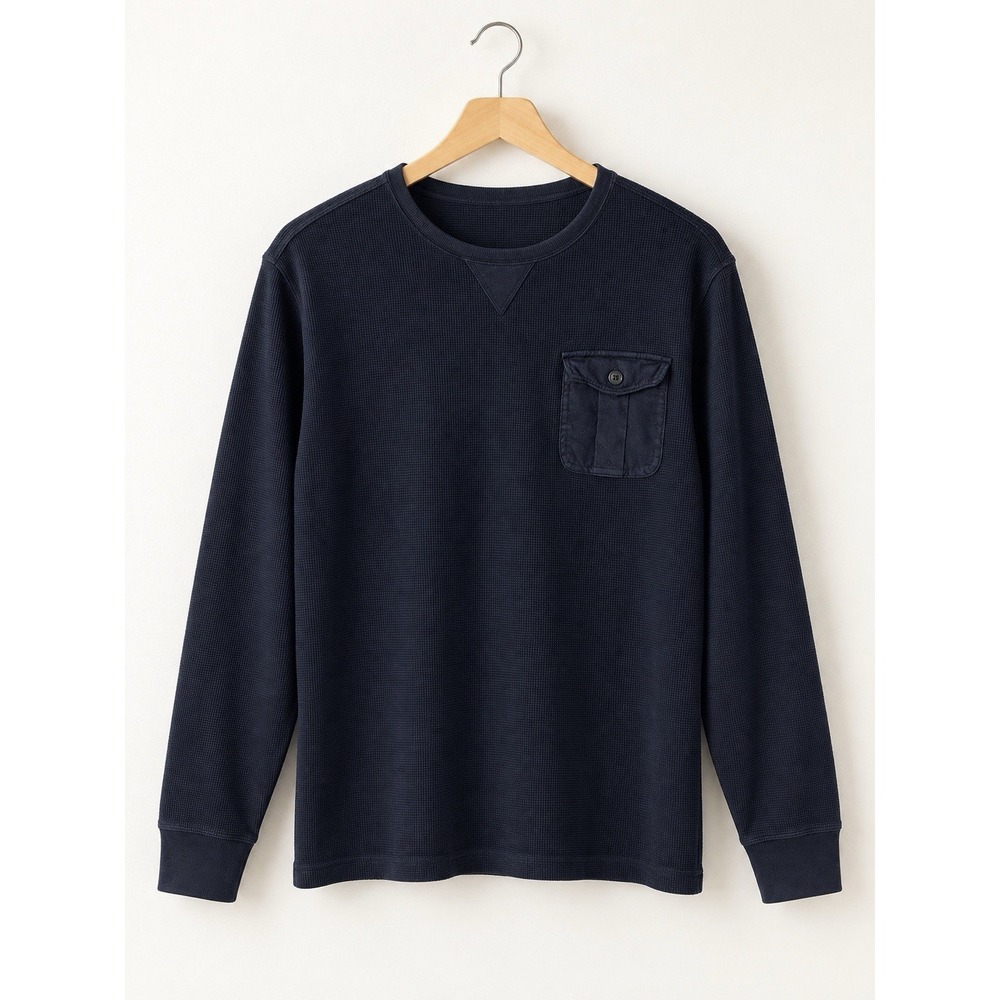Polo Ralph Lauren Thermal Shirt Mens XL Navy Waffle Knit Long Sleeve Pocket VTG
